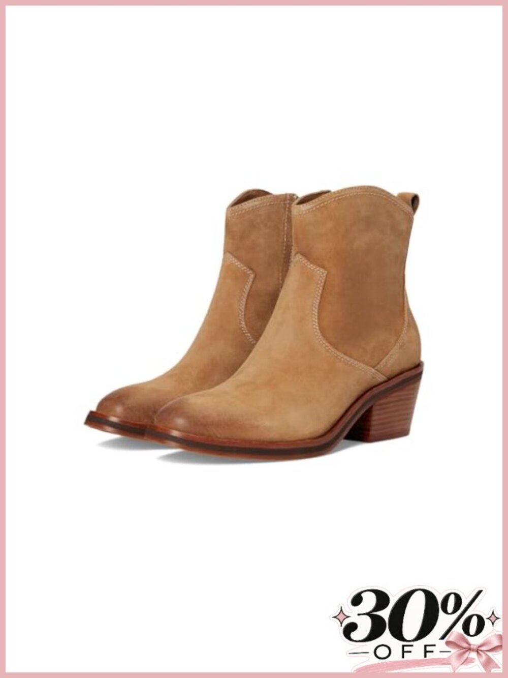 Suede Leather Ankle Booties Round Toe Block Heel Western Style Boots